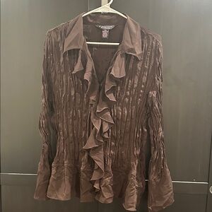 Signature by Robbie Bee Chocolate Ruffled Blouse